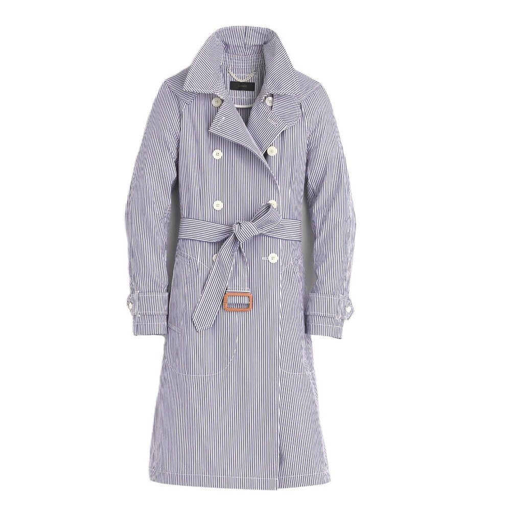 NWT J.Crew Trench Coat in Blue White Shirting Stripes Lightweight Coat 4 - Picture 2 of 7